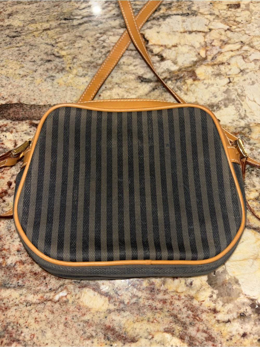Fendi Striped Crossbody Bag in Brown and Tan Leather - Picture 7 of 10